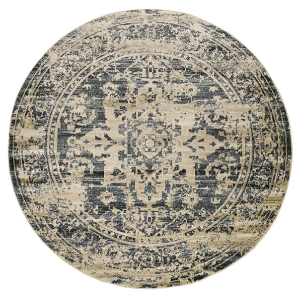 HomeRoots 5' Timeless Elegance Ivory and Blue Oriental Area Rug for Durable, Stylish Living Spaces Today! 8' Round 475588