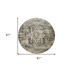HomeRoots 5' Timeless Elegance Ivory and Blue Oriental Area Rug for Durable, Stylish Living Spaces Today! 8' Round 475588