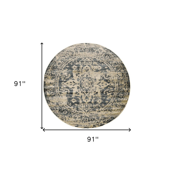 HomeRoots 5' Timeless Elegance Ivory and Blue Oriental Area Rug for Durable, Stylish Living Spaces Today! 8' Round 475588