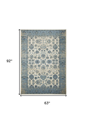 HomeRoots 5' Ivory and Sky Blue Oriental Area Rug – Timeless Charm, Durable, Stain Resistant, Easy Care Comfort 5' X 8' 475591