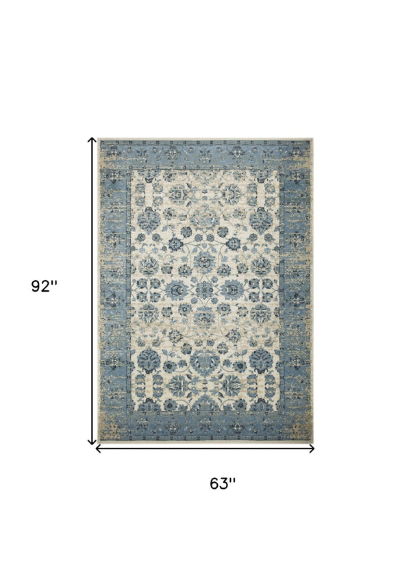 HomeRoots 5' Ivory and Sky Blue Oriental Area Rug – Timeless Charm, Durable, Stain Resistant, Easy Care Comfort 5' X 8' 475591
