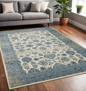 HomeRoots 5' Ivory and Sky Blue Oriental Area Rug – Timeless Charm, Durable, Stain Resistant, Easy Care Comfort 5' X 8' 475591