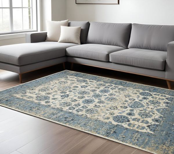 HomeRoots 8' Ivory and Sky Blue Oriental Area Rug – Timeless Elegance for Modern Living Spaces and Durability 8' X 11' 475592