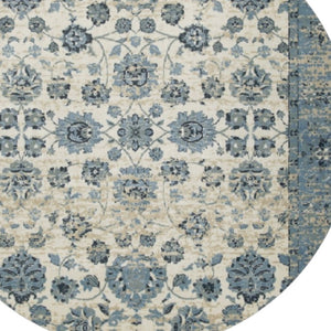 HomeRoots 5' Ivory and Sky Blue Oriental Area Rug – Timeless Charm, Durable, Stain Resistant, Easy Care Comfort 8' Round 475593