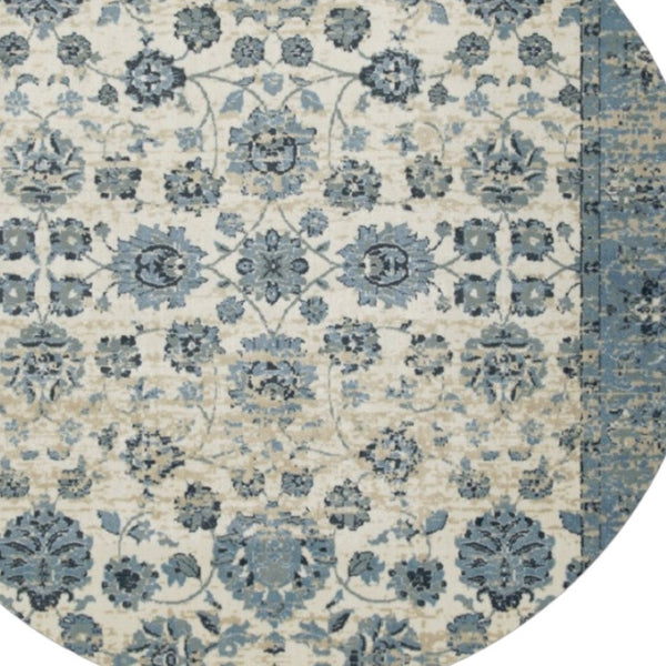 HomeRoots 5' Ivory and Sky Blue Oriental Area Rug – Timeless Charm, Durable, Stain Resistant, Easy Care Comfort 8' Round 475593
