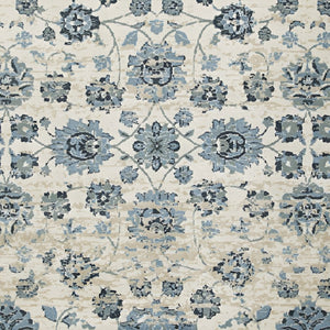 HomeRoots 5' Ivory and Sky Blue Oriental Area Rug – Timeless Charm, Durable, Stain Resistant, Easy Care Comfort 8' Round 475593