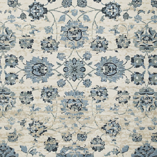 HomeRoots 5' Ivory and Sky Blue Oriental Area Rug – Timeless Charm, Durable, Stain Resistant, Easy Care Comfort 8' Round 475593