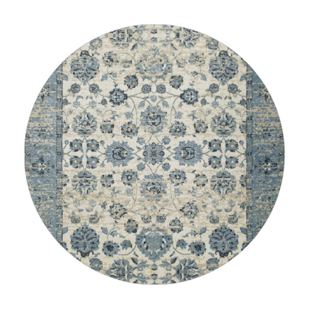 HomeRoots 5' Ivory and Sky Blue Oriental Area Rug – Timeless Charm, Durable, Stain Resistant, Easy Care Comfort 8' Round 475593