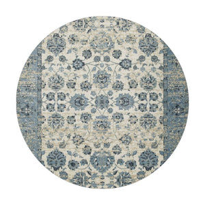 HomeRoots 5' Ivory and Sky Blue Oriental Area Rug – Timeless Charm, Durable, Stain Resistant, Easy Care Comfort 8' Round 475593