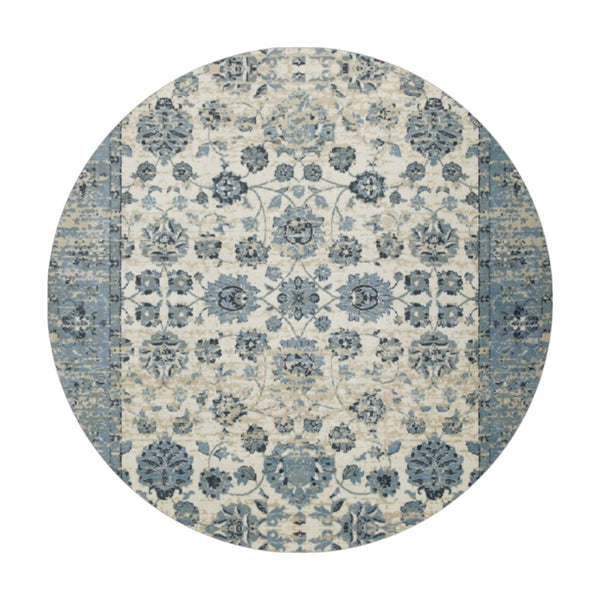HomeRoots 5' Ivory and Sky Blue Oriental Area Rug – Timeless Charm, Durable, Stain Resistant, Easy Care Comfort 8' Round 475593