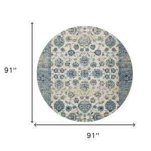 HomeRoots 5' Ivory and Sky Blue Oriental Area Rug – Timeless Charm, Durable, Stain Resistant, Easy Care Comfort 8' Round 475593