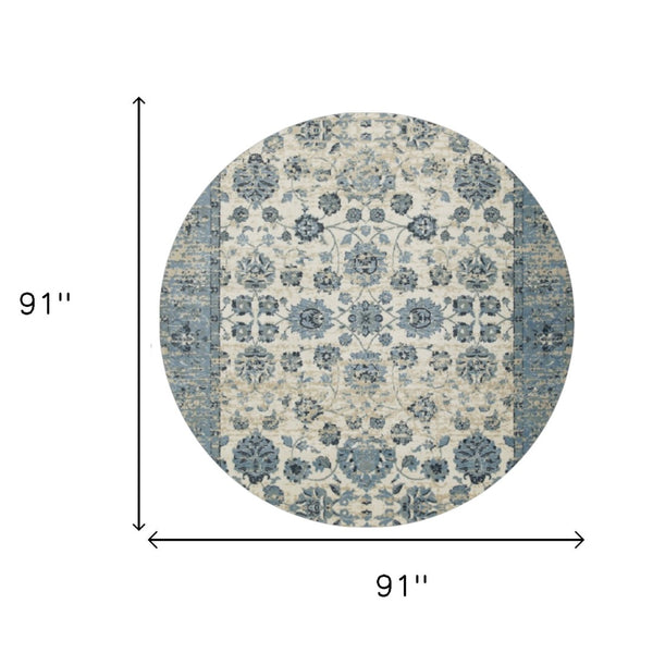 HomeRoots 5' Ivory and Sky Blue Oriental Area Rug – Timeless Charm, Durable, Stain Resistant, Easy Care Comfort 8' Round 475593