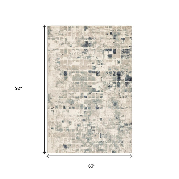 HomeRoots 5' Blue and Beige Abstract Area Rug - Modern, Stain-Resistant Design for Stylish Home Décor 5' X 8' 475596