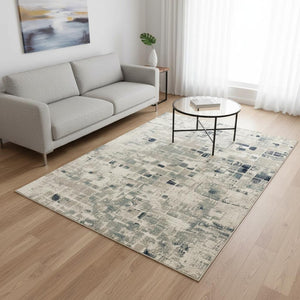 HomeRoots 5' Blue and Beige Abstract Area Rug - Modern, Stain-Resistant Design for Stylish Home Décor 5' X 8' 475596