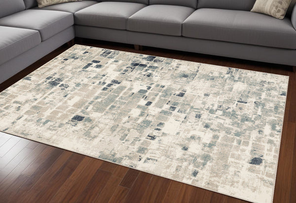 Homeroots 8' X 11' Blue And Beige Abstract Area Rug  Polypropylene 475597