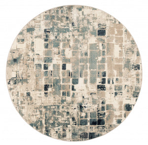 HomeRoots 8' Abstract Geometric Area Rug in Blue and Beige - Stylish, Stain-Resistant Design for Modern Homes 8' Round 475598