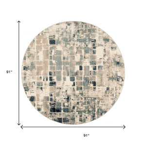 HomeRoots 8' Abstract Geometric Area Rug in Blue and Beige - Stylish, Stain-Resistant Design for Modern Homes 8' Round 475598