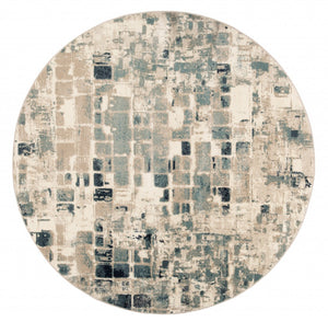 HomeRoots 8' Abstract Geometric Area Rug in Blue and Beige - Stylish, Stain-Resistant Design for Modern Homes 8' Round 475598