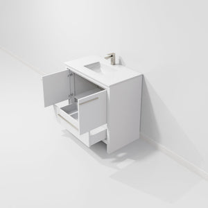 English Elm White Bath Vanity 36" W X 20" D With Durable Cultured Marble Top & Stylish Gun Metal Faucet Set B2731P259381-GIGA