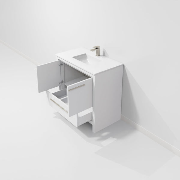 English Elm White Bath Vanity 36" W X 20" D With Durable Cultured Marble Top & Stylish Gun Metal Faucet Set B2731P259381-GIGA