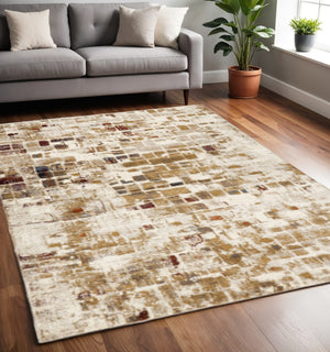 HomeRoots 5' Natural and Brown Abstract Area Rug - Modern, Durable Design for High-Traffic Family Spaces 5' X 8' 475601