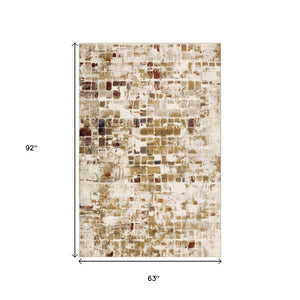 HomeRoots 5' Natural and Brown Abstract Area Rug - Modern, Durable Design for High-Traffic Family Spaces 5' X 8' 475601