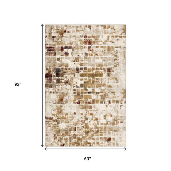 HomeRoots 5' Natural and Brown Abstract Area Rug - Modern, Durable Design for High-Traffic Family Spaces 5' X 8' 475601