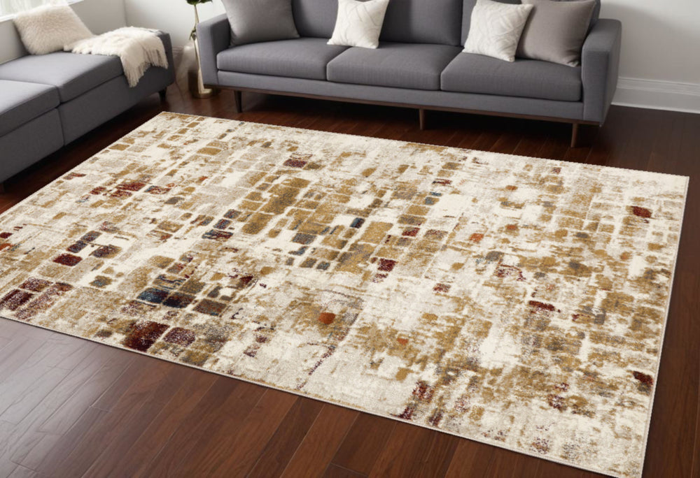 Homeroots 8' X 11' Natural Abstract Area Rug  Polypropylene 475602