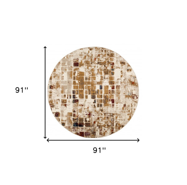 HomeRoots 8' Natural and Brown Abstract Distressed Rug - Modern, Durable Design for Family Homes and Stylish Spaces 8' Round 475603