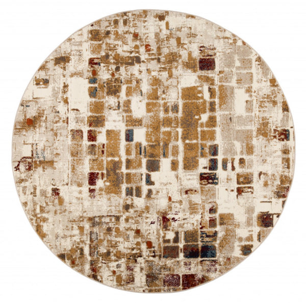 HomeRoots 8' Natural and Brown Abstract Distressed Rug - Modern, Durable Design for Family Homes and Stylish Spaces 8' Round 475603