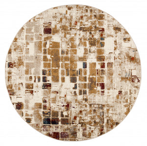 HomeRoots 8' Natural and Brown Abstract Distressed Rug - Modern, Durable Design for Family Homes and Stylish Spaces 8' Round 475603