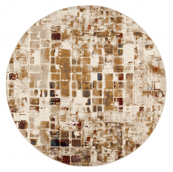 HomeRoots 8' Natural and Brown Abstract Distressed Rug - Modern, Durable Design for Family Homes and Stylish Spaces 8' Round 475603