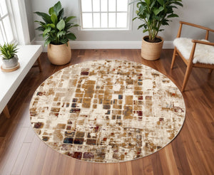 HomeRoots 8' Natural and Brown Abstract Distressed Rug - Modern, Durable Design for Family Homes and Stylish Spaces 8' Round 475603