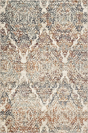 HomeRoots 5' Timeless Ivory, Rust, and Green Oriental Area Rug - Durable, Stain-Resistant Design for Any Space 5' X 8' 475606