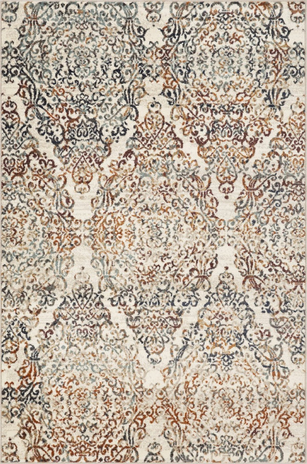 HomeRoots 5' Timeless Ivory, Rust, and Green Oriental Area Rug - Durable, Stain-Resistant Design for Any Space 5' X 8' 475606