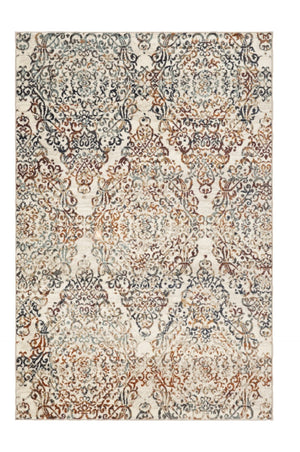 HomeRoots 5' Timeless Ivory, Rust, and Green Oriental Area Rug - Durable, Stain-Resistant Design for Any Space 5' X 8' 475606