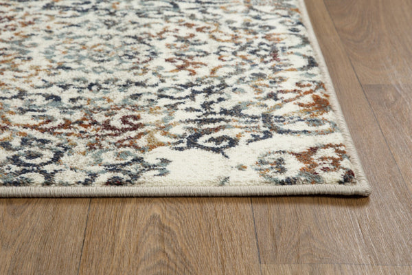 HomeRoots 5' Timeless Ivory, Rust, and Green Oriental Area Rug - Durable, Stain-Resistant Design for Any Space 5' X 8' 475606