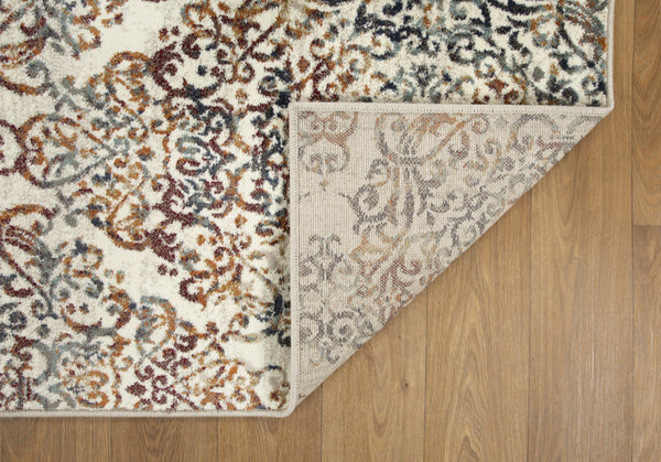 HomeRoots 5' Timeless Ivory, Rust, and Green Oriental Area Rug - Durable, Stain-Resistant Design for Any Space 5' X 8' 475606