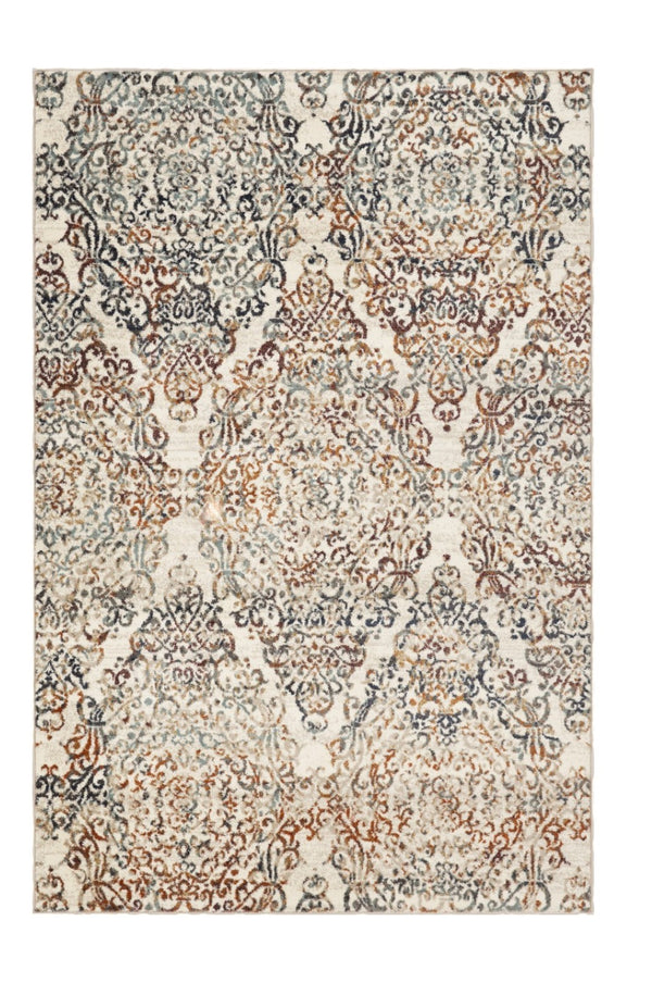 HomeRoots 5' Timeless Ivory, Rust, and Green Oriental Area Rug - Durable, Stain-Resistant Design for Any Space 8' X 11' 475607