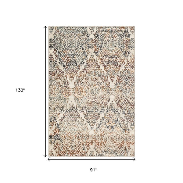 HomeRoots 5' Timeless Ivory, Rust, and Green Oriental Area Rug - Durable, Stain-Resistant Design for Any Space 8' X 11' 475607