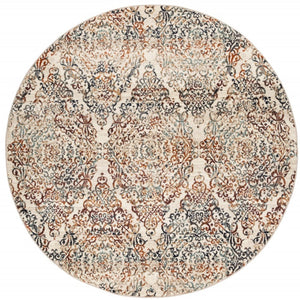 HomeRoots 8' Elegant Ivory, Rust, and Green Oriental Rug - Timeless Style, Stain-Resistant, Easy Care Solution 8' Round 475608
