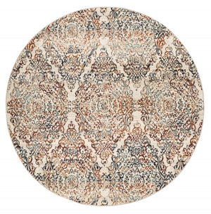 HomeRoots 8' Elegant Ivory, Rust, and Green Oriental Rug - Timeless Style, Stain-Resistant, Easy Care Solution 8' Round 475608