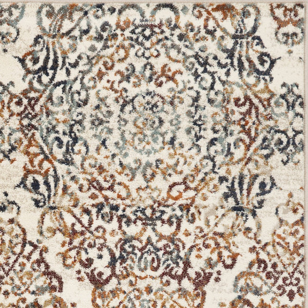 HomeRoots 8' Elegant Ivory, Rust, and Green Oriental Rug - Timeless Style, Stain-Resistant, Easy Care Solution 8' Round 475608