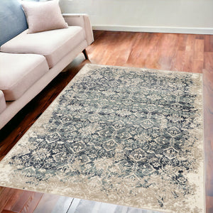 Homeroots 5' X 8' Ivory And Blue Oriental Area Rug  Polypropylene 475611