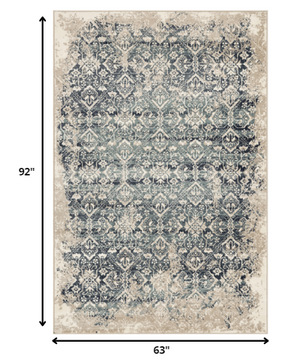 Homeroots 5' X 8' Ivory And Blue Oriental Area Rug  Polypropylene 475611