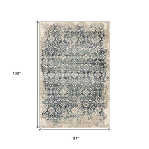 HomeRoots 5' Elegant Ivory and Blue Oriental Area Rug - Durable, Stain-Resistant, Perfect for Any Room Decor 8' X 11' 475612