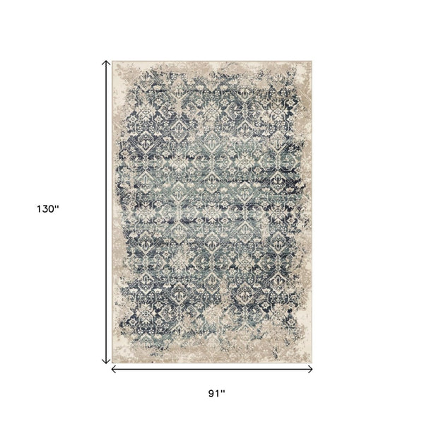 HomeRoots 5' Elegant Ivory and Blue Oriental Area Rug - Durable, Stain-Resistant, Perfect for Any Room Decor 8' X 11' 475612