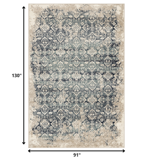 Homeroots 8' X 11' Ivory And Blue Oriental Area Rug  Polypropylene 475612