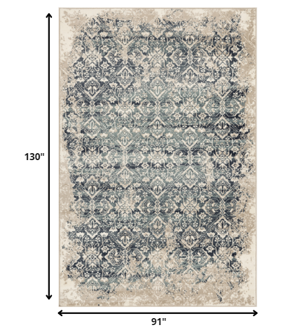 Homeroots 8' X 11' Ivory And Blue Oriental Area Rug  Polypropylene 475612