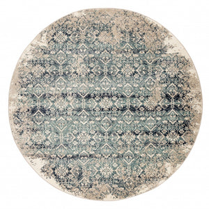 HomeRoots 8' Elegant Ivory and Blue Oriental Area Rug - Timeless Design for Modern Homes and Versatile Spaces 8' Round 475613